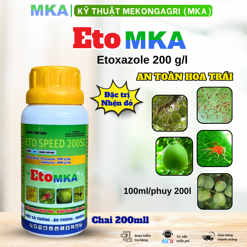 Eto MKA hoạt chất Etoxazole chống lột xác đặc trị nhện đỏ, nhện vàng, nhện trắng nhóm 10B (chai 200ml)