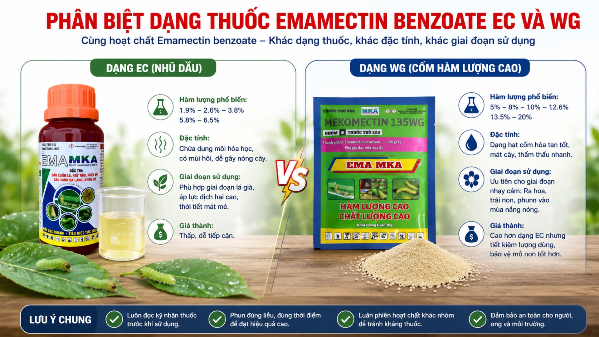 so sánh emamectin benzoate dạng EC và WG